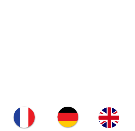 Logo: Übersetzungen Riede, combined with the French, German and British flags