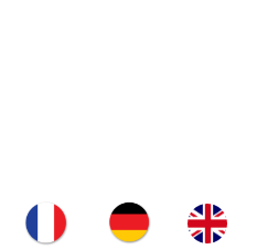Logo d'Übersetzungen Riede associé aux drapeaux français, allemand et anglais